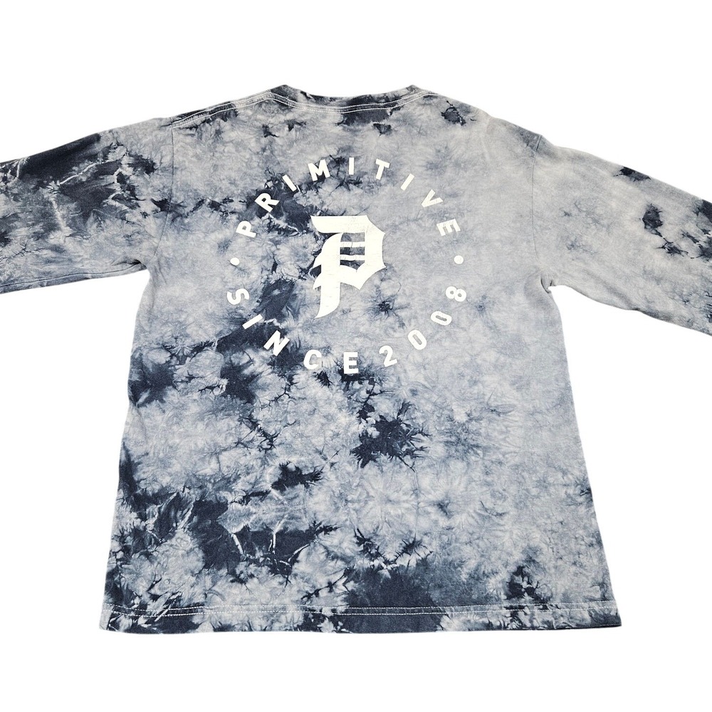 Primitive Skateboarding Long Sleeve Shirt Mens S Blue Tie Dye Graphic Tee Y2K
